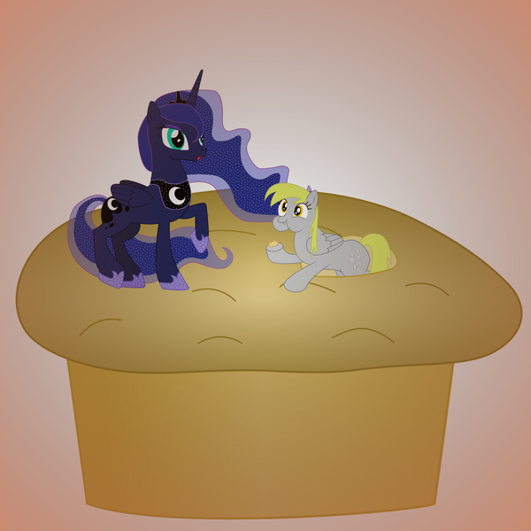 Size: 1600x1600 | Tagged: safe, artist:nate5700, derpibooru import, derpy hooves, princess luna, alicorn, pegasus, pony, dream, dream walker luna, food, image, muffin, png, simple background, that pony sure does love muffins