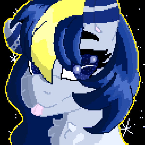 Size: 1024x1024 | Tagged: safe, artist:dicemarensfw, derpibooru import, oc, oc:moonie, pony, animated, art, beautiful, blinking, collar, colored, commission, cute, ear piercing, floppy ears, freckles, gif, image, one eye closed, piercing, pixel animation, pixel art, pretty, shading, sharp teeth, smiling, solo, stars, teeth, tongue out, wink
