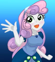 Size: 1500x1700 | Tagged: safe, artist:geraritydevillefort, derpibooru import, sweetie belle, equestria girls, blushing, breasts, busty sweetie belle, clothes, cute, diasweetes, dress, female, gradient background, image, jewelry, looking at you, necklace, older, older sweetie belle, open mouth, png, skirt, solo