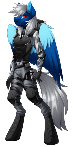 Size: 1456x2938 | Tagged: safe, artist:scarlet-spectrum, derpibooru import, oc, oc:trade wind, oc:ward, oc:ward wind, anthro, anthro oc, armor, boots, clothes, colored wings, commission, hoodie, image, multicolored wings, pants, png, red eyes, shoes, simple background, solo, tom clancy's the division, transparent background, wings