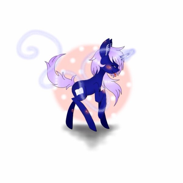 Size: 640x640 | Tagged: safe, artist:cinnavee, derpibooru import, oc, pony, unicorn, :p, blushing, eyes closed, glowing horn, horn, image, jpeg, raised hoof, simple background, solo, tongue out, unicorn oc, white background