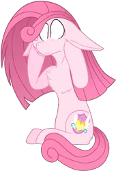 Size: 1151x1689 | Tagged: safe, artist:muhammad yunus, derpibooru import, oc, oc:annisa trihapsari, unofficial characters only, earth pony, pony, base used, earth pony oc, female, image, mare, not rarity, pink body, pink hair, png, scared, simple background, solo, transparent background, vector, wide eyes