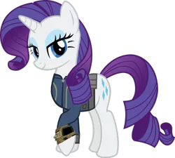 Size: 1255x1132 | Tagged: safe, artist:andoanimalia, artist:ponygamer2020, derpibooru import, rarity, pony, unicorn, fallout equestria, beautiful, clothes, eyeshadow, fallout, female, image, jumpsuit, looking at you, makeup, mare, pipboy, png, simple background, solo, transparent background, vault suit, vector