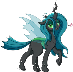 Size: 2175x2138 | Tagged: safe, artist:wownamesarehard, derpibooru import, queen chrysalis, changeling, changeling queen, bedroom eyes, blushing, derpibooru exclusive, eyeshadow, female, heart, image, makeup, png, raised hoof, simple background, solo, transparent background