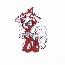 Size: 2000x2000 | Tagged: safe, artist:confetticakez, derpibooru import, oc, unofficial characters only, pony, cape, clothes, hat, horns, image, jpeg, mushroom, smiling, solo, wizard hat