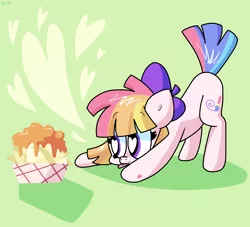 Size: 2554x2316 | Tagged: safe, artist:spritecranbirdie, derpibooru import, toola roola, earth pony, pony, :p, chips, cutie mark, female, food, hat, heart, heart eyes, heart hoof, image, nacho cheese, nachos, png, solo, tongue out, wingding eyes