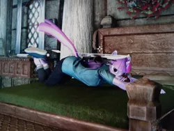 Size: 1040x780 | Tagged: suggestive, derpibooru import, twilight sparkle, alicorn, anthro, pony, unicorn, 3d, arrow, bedroom, bow (weapon), bow and arrow, butt in air, cute, image, information, jpeg, posing for photo, sexy, skyrim mod, solo, weapon