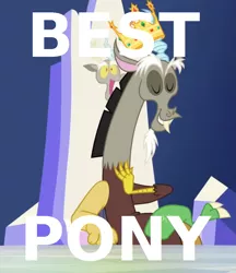 Size: 933x1078 | Tagged: safe, derpibooru import, discord, draconequus, best pony is not a pony, crown, discord is best pony, former ruler of equestria, friendship throne, image, jewelry, king discord, lord of chaos, majestic as fuck, male, png, regalia