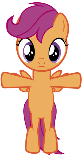 Size: 1000x1896 | Tagged: safe, artist:horses are fuckin weird, derpibooru import, scootaloo, pegasus, pony, bipedal, female, filly, image, looking at you, meme, png, shitposting, simple background, solo, t pose, transparent background, vector