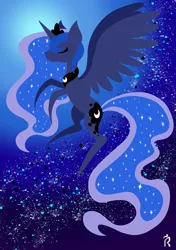 Size: 1280x1817 | Tagged: safe, artist:dawn-designs-art, derpibooru import, princess luna, alicorn, pony, abstract, abstract art, abstract background, eyes closed, flying, image, jpeg, modern art, solo