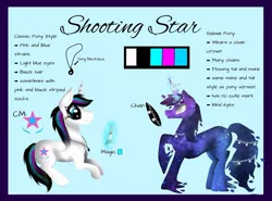 Size: 1080x801 | Tagged: safe, artist:rxndxm.artist, derpibooru import, oc, oc:shooting star, unofficial characters only, pony, unicorn, duo, ethereal mane, female, galaxy mane, glowing horn, horn, image, jewelry, jpeg, lying down, magic, mare, necklace, prone, raised hoof, reference sheet, telekinesis, unicorn oc