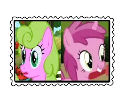 Size: 370x320 | Tagged: safe, artist:supermarioworld64, derpibooru import, daisy, flower wishes, ruby pinch, earth pony, pony, unicorn, daisypinch, deviantart stamp, female, filly, image, lesbian, mare, png, shipping, simple background, stamp, transparent background