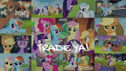 Size: 1986x1117 | Tagged: safe, derpibooru import, edit, edited screencap, editor:quoterific, screencap, amethyst star, applejack, candy mane, cloud kicker, coco crusoe, cotton cloudy, doctor whooves, flare de mare, fluttershy, ivory, ivory rook, jeff letrotski, lyra heartstrings, minuette, orthros, pinkie pie, pokey pierce, rainbow dash, rarity, spike, splash panel, teddie safari, time turner, twilight sparkle, alicorn, dog, trade ya, book, drool, image, mane seven, mane six, multiple heads, png, train, twilight sparkle (alicorn), two heads