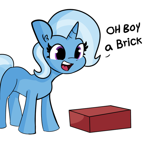 Size: 2250x2184 | Tagged: safe, artist:tjpones, derpibooru import, edit, trixie, pony, unicorn, brick, image, missing cutie mark, oh boy, png, simple background, solo, white background