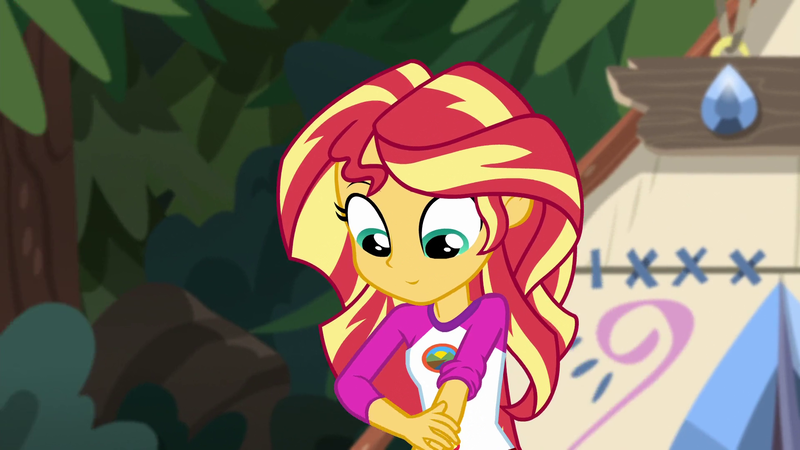 Size: 1920x1080 | Tagged: safe, derpibooru import, edit, edited screencap, editor:mycarhasamoustache, screencap, sunset shimmer, equestria girls, legend of everfree, camp everfree outfits, cute, image, png, shimmerbetes, smile edit, solo