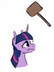 Size: 692x932 | Tagged: safe, artist:anticular, derpibooru import, twilight sparkle, twilight sparkle (alicorn), alicorn, pony, abuse, animated, bonk, bust, cartoon violence, female, frown, hammer, image, looking up, loop, mallet, mare, no sound, sad, simple background, solo, squishy, teary eyes, twilybuse, wat, wavy mouth, webm, white background