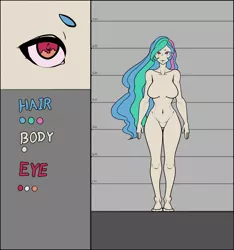 Size: 2700x2880 | Tagged: suggestive, artist:hot headed clover, derpibooru import, princess celestia, human, barbie doll anatomy, breasts, featureless breasts, featureless crotch, humanized, image, png, reference sheet, solo