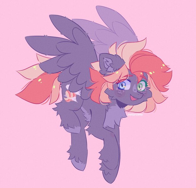 Size: 2581x2485 | Tagged: safe, artist:_stellarsleep, derpibooru import, oc, unofficial characters only, pegasus, pony, fluffy, flying, image, jpeg, looking at you, smiling, solo, spread wings, wings