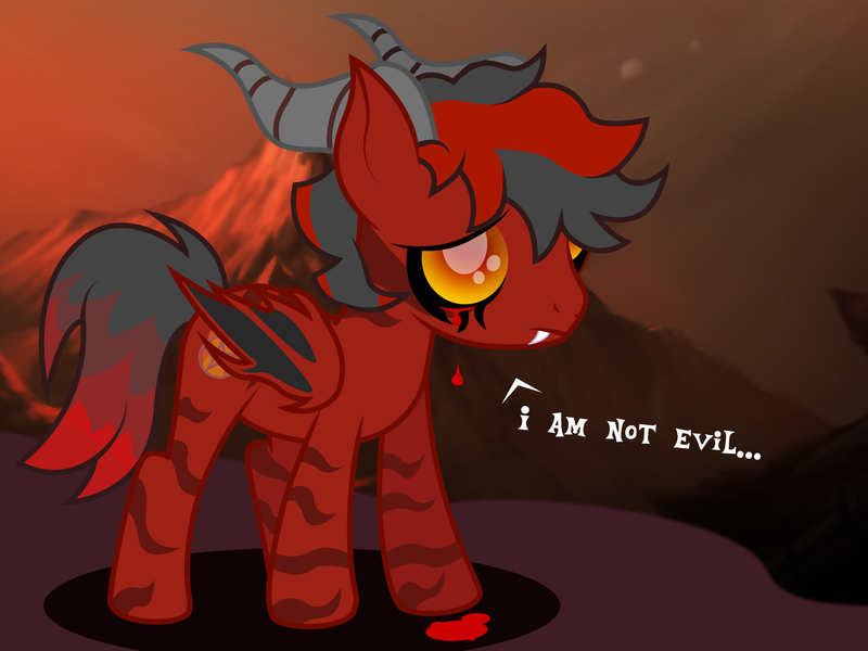 Size: 1602x1201 | Tagged: safe, artist:ragedox, derpibooru import, oc, oc:anger of darkness, demon, demon pony, hybrid, incubus, original species, pony, black sclera, blood, cambion, crying, demon wings, fangs, horn, image, male, png, sad, show accurate, tears of blood, vector, wings, yellow eyes