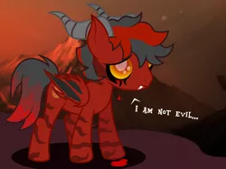 Size: 1602x1201 | Tagged: safe, artist:ragedox, derpibooru import, oc, oc:anger of darkness, demon, demon pony, hybrid, incubus, original species, pony, black sclera, blood, cambion, crying, demon wings, fangs, horn, image, male, png, sad, show accurate, tears of blood, vector, wings, yellow eyes