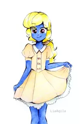 Size: 2016x3084 | Tagged: safe, artist:liaaqila, derpibooru import, oc, oc:azure/sapphire, equestria girls, crossdressing, femboy, image, jpeg, male, princess princess, traditional art