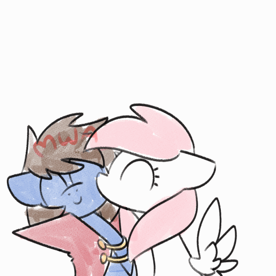 Size: 560x560 | Tagged: safe, artist:sugar morning, derpibooru import, oc, oc:bizarre song, oc:sugar morning, unofficial characters only, pegasus, pony, animated, bust, cape, clothes, couple, cute, daaaaaaaaaaaw, female, gif, image, kissing, love, male, mare, oc x oc, ocbetes, shipping, simple background, smooch, stallion, straight, sugarre, weapons-grade cute, white background