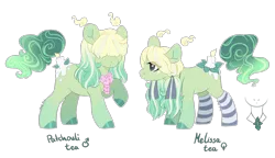 Size: 2200x1271 | Tagged: safe, artist:shady-bush, derpibooru import, oc, oc:melissa tea, oc:patchouli tea, unofficial characters only, original species, pony, scented pony, clothes, female, image, mare, png, simple background, socks, striped socks, transparent background