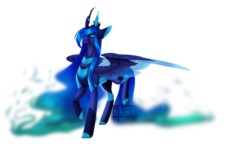 Size: 5906x3937 | Tagged: safe, artist:minelvi, derpibooru import, oc, unofficial characters only, alicorn, pony, alicorn oc, colored hooves, ethereal mane, horn, image, png, raised hoof, signature, simple background, solo, starry mane, transparent background, wings