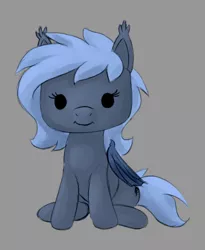 Size: 450x550 | Tagged: safe, artist:stray prey, derpibooru import, oc, oc:panne, unofficial characters only, bat pony, pony, bat pony oc, bat wings, chibi, dot eyes, female, funko pop!, gray background, image, mare, png, simple background, sitting, solo, style emulation, wings