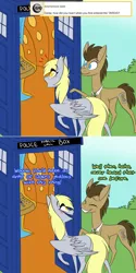 Size: 750x1502 | Tagged: safe, artist:vea-v, derpibooru import, derpy hooves, doctor whooves, time turner, earth pony, pegasus, pony, lovestruck derpy, doctor who, image, male, png, stallion, tardis, tardis console room, tardis control room, the doctor