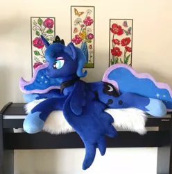 Size: 1140x1151 | Tagged: safe, artist:purplenebulastudios, derpibooru import, princess luna, pony, image, irl, jpeg, life size, lying down, photo, plushie, prone, solo