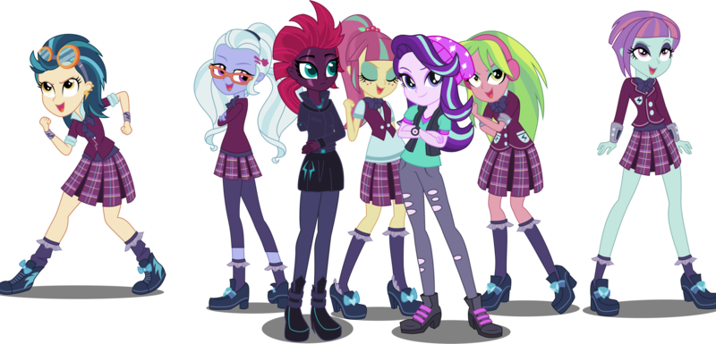 Size: 3172x1525 | Tagged: safe, artist:cybersquirrel, artist:rodan00, artist:xebck, derpibooru import, edit, fizzlepop berrytwist, indigo zap, lemon zest, sour sweet, starlight glimmer, sugarcoat, sunny flare, tempest shadow, equestria girls, friendship games, mirror magic, my little pony: the movie, spoiler:eqg specials, amputee, beanie, beanie hat, clothes, crossed arms, crystal prep academy, crystal prep academy uniform, crystal prep shadowbolts, equestria girls-ified, eye scar, female, glasses, goggles, hat, image, legs, looking at you, missing limb, pants, png, ripped pants, scar, school uniform, shadow five, shadow seven, simple background, smiling, stump, torn clothes, transparent background, vector, watch, wristwatch