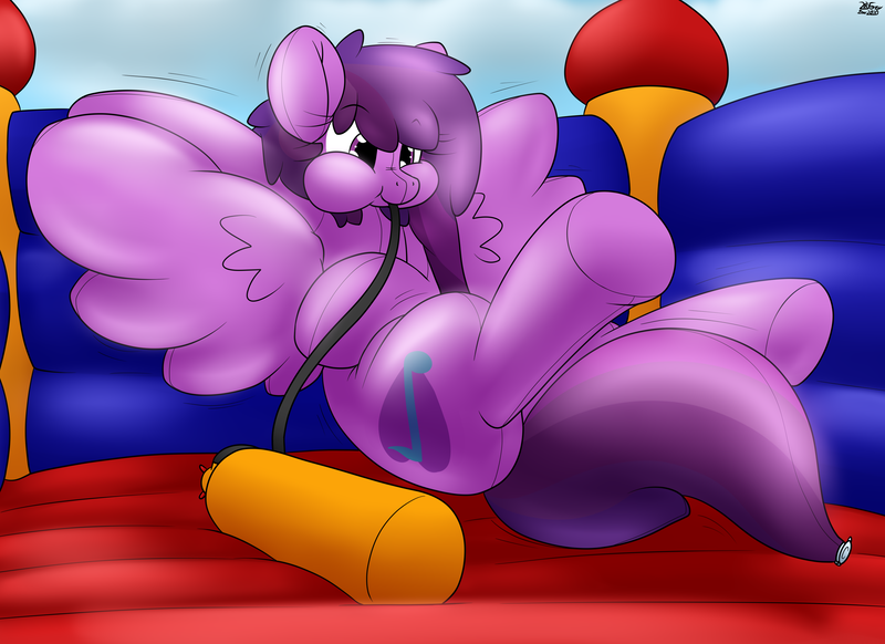 Size: 3306x2406 | Tagged: questionable, artist:the-furry-railfan, derpibooru import, oc, oc:emilia starsong, unofficial characters only, inflatable pony, pegasus, bouncy castle, helium tank, hose, image, inflatable, inflated ears, inflated tail, inflated wings, inflation, parade balloon, png, puffy cheeks, sitting, squishy, valve, wings