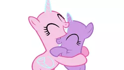 Size: 1350x766 | Tagged: safe, artist:maverickmam, derpibooru import, oc, unofficial characters only, alicorn, pony, unicorn, alicorn oc, bald, base, duo, eyelashes, eyes closed, grin, horn, hug, image, png, smiling, unicorn oc, wings