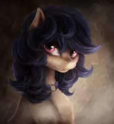 Size: 2290x2490 | Tagged: safe, artist:ventious, derpibooru import, oc, unofficial characters only, abstract background, blue mane, bust, chiaroscuro, choker, curly mane, image, jpeg, pink eyes, portrait, solo