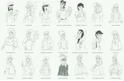 Size: 9000x5880 | Tagged: safe, artist:catstuxedo, derpibooru import, all aboard, chancellor neighsay, clear sky, cranky doodle donkey, daring do, doctor caballeron, double diamond, flash sentry, lemon hearts, matilda, minuette, moondancer, night glider, night light, party favor, quibble pants, steamer, sugar belle, twilight velvet, twinkleshine, wind sprint, human, crossover, horn, horned humanization, humanized, image, jpeg, monochrome, winged humanization, wings