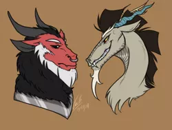 Size: 570x430 | Tagged: artist needed, source needed, safe, derpibooru import, discord, lord tirek, centaur, draconequus, gay, image, looking at each other, male, nose piercing, nose ring, piercing, png, shipping, signature, tirekcord