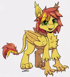 Size: 1354x1476 | Tagged: safe, artist:cherry_kotya, derpibooru import, oc, oc:saturn gravity, hippogriff, hybrid, chest fluff, claws, ear fluff, female, image, looking at you, paws, png, simple background, smiling, smiling at you, solo, wings