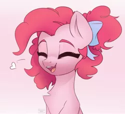 Size: 2742x2500 | Tagged: safe, artist:reterica, derpibooru import, pinkie pie, earth pony, pony, alternate hairstyle, bow, bust, chest fluff, cute, diapinkes, eyes closed, female, hair bow, heart, high res, image, jpeg, mare, open mouth, ponk, portrait, smiling, solo, three quarter view