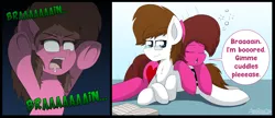 Size: 4650x2000 | Tagged: safe, artist:aarondrawsarts, derpibooru import, oc, oc:brain teaser, oc:rose bloom, earth pony, undead, zombie, bored, brainbloom, chest fluff, comic, drool, female, glasses, halloween, holiday, image, lying down, lying on top of someone, male, messy mane, nightmare night, oc x oc, png, shipping, straight, tired