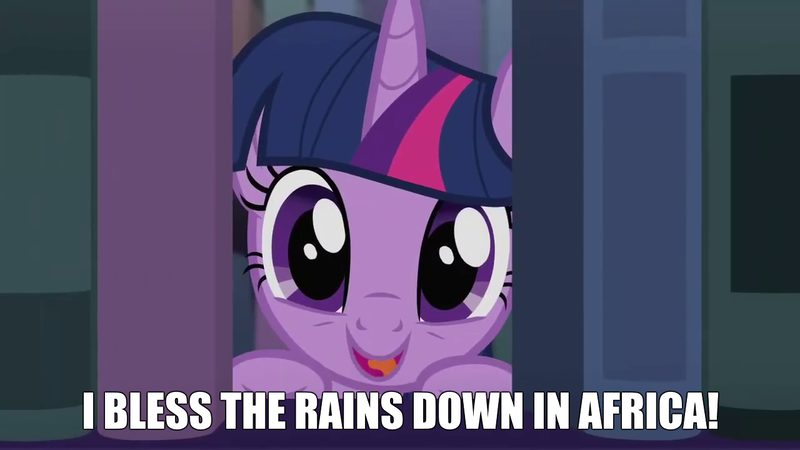 Size: 1280x720 | Tagged: safe, derpibooru import, edit, edited screencap, screencap, twilight sparkle, twilight sparkle (alicorn), alicorn, pony, amending fences, africa, book, bookhorse, bookshelf, image, looking at you, meme, peeking, png, solo, song reference, toto (band)