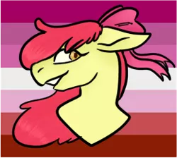 Size: 260x233 | Tagged: safe, artist:pawstheartest, derpibooru import, apple bloom, earth pony, pony, bow, bust, female, filly, hair bow, headcanon, image, lgbt headcanon, png, pride, pride flag, sexuality headcanon, smiling, solo