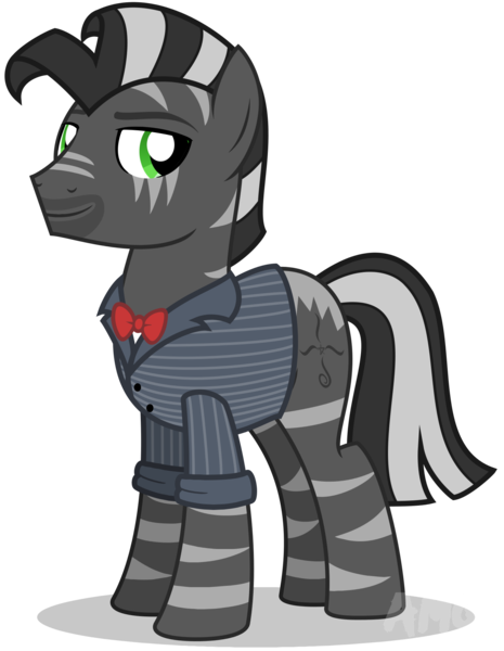 Size: 1508x1947 | Tagged: safe, artist:amgiwolf, derpibooru import, oc, unofficial characters only, zebra, bowtie, clothes, image, male, png, signature, simple background, smiling, solo, stallion, suit, transparent background, zebra oc