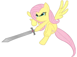 Size: 1700x1260 | Tagged: safe, derpibooru import, fluttershy, pegasus, pony, angry, badass, flutterbadass, hoof hold, image, png, simple background, solo, sword, transparent background, vector, weapon