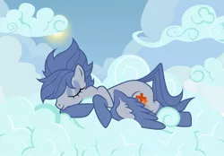 Size: 1280x889 | Tagged: safe, artist:jennieoo, derpibooru import, oc, oc:rumble cross, pegasus, pony, cloud, cute, female, image, jpeg, mare, on a cloud, show accurate, sleeping, sleeping on a cloud, solo, sweet