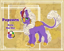 Size: 3612x2876 | Tagged: safe, artist:magnetichollow, derpibooru import, kirin oc, oc, oc:popcorn the kirin, kirin, cloven hooves, colored, curly mane, image, png, reference sheet, scales, solo