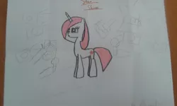 Size: 2048x1229 | Tagged: safe, artist:rrrover, derpibooru import, oc, oc:star shine, unofficial characters only, unicorn, eyes closed, horn, image, irl, jpeg, photo, solo, traditional art, unicorn oc