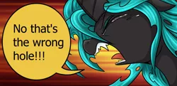 Size: 1284x624 | Tagged: suggestive, artist:vavacung, derpibooru import, edit, edited edit, queen chrysalis, changeling, changeling queen, pony, comic:to love alicorn, adorkable, anxiety, comic, cropped, crying, crysalis, cute, cutealis, dialogue, dork, dorkalis, drama queen, eyes closed, faic, fangs, female, floppy ears, frown, image, implied anal, implied sex, innuendo, irony, majestic as fuck, mare, nervous, open mouth, panic, png, reaction image, scared, screaming, silly, silly pony, sobbing, solo, talking, tantrum, teary eyes, teeth, text, tongue out, whining, wrong hole