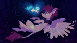 Size: 2048x1152 | Tagged: safe, artist:astro_eden, derpibooru import, oc, oc:rayna, oc:vylet featherdance, unofficial characters only, pegasus, pony, unicorn, hologram, image, jpeg, song art, vylet pony