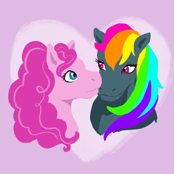 Size: 1790x1800 | Tagged: safe, artist:pionut fandom art, derpibooru import, pinkie pie, rainbow dash, earth pony, pegasus, pony, secrets and pies, cute, duo, evil pie hater dash, female, heart, heart background, image, jpeg, lesbian, pinkiedash, pinkiehater, shipping